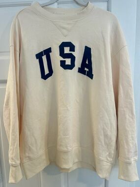 USA Appliqué Crewneck Sweatshirt - Cream with Navy Letters